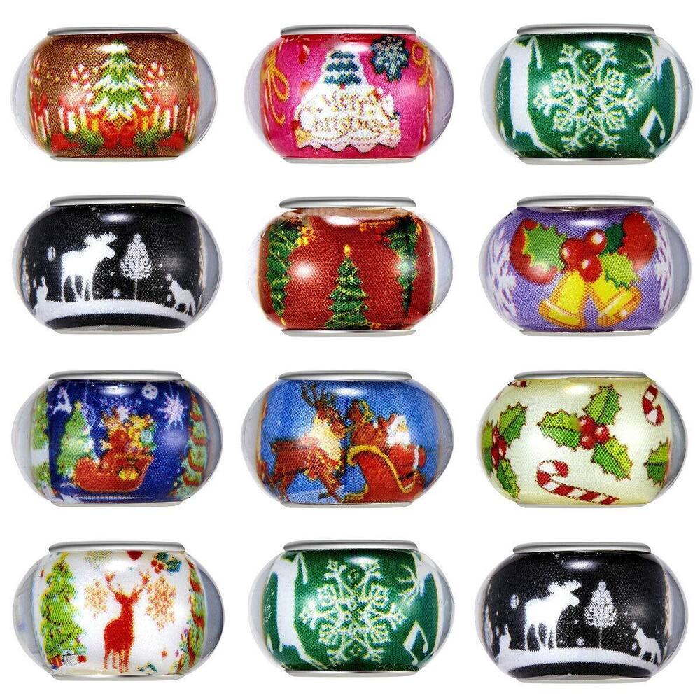 1806 50pcs Mix Silver Color Large Hole Bead Resin Christmas style Fit